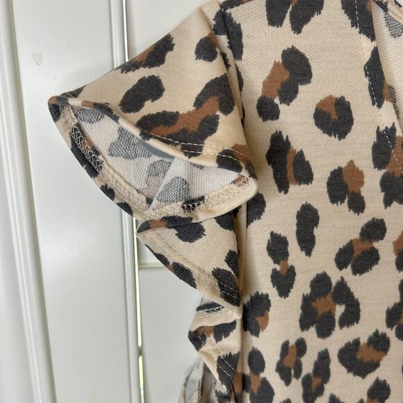 New-Lovely J-Leopard Print Knit Flutter Sleeve -Layered Ruffle Dress-Size-Small - Picture 2 of 4
